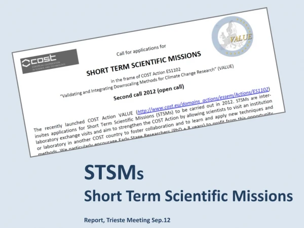 STSM s Short Term Scientific Missions Report, Trieste Meeting Sep.12