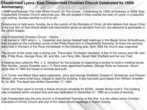 Chesterfield Lyons: East Chesterfield Christian Church Celeb
