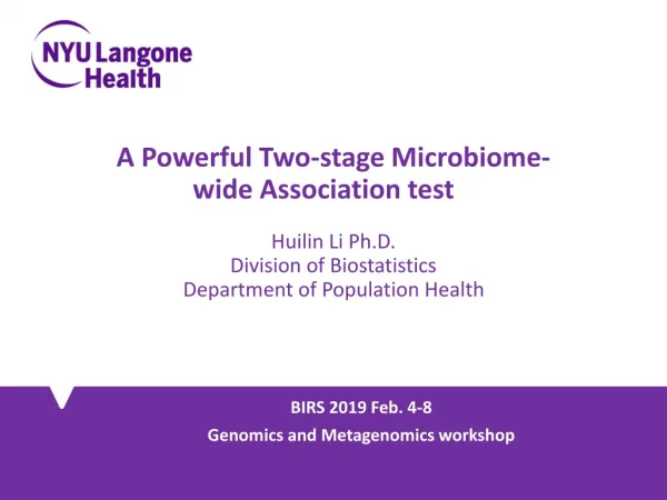BIRS 2019 Feb. 4-8 Genomics and Metagenomics w orkshop
