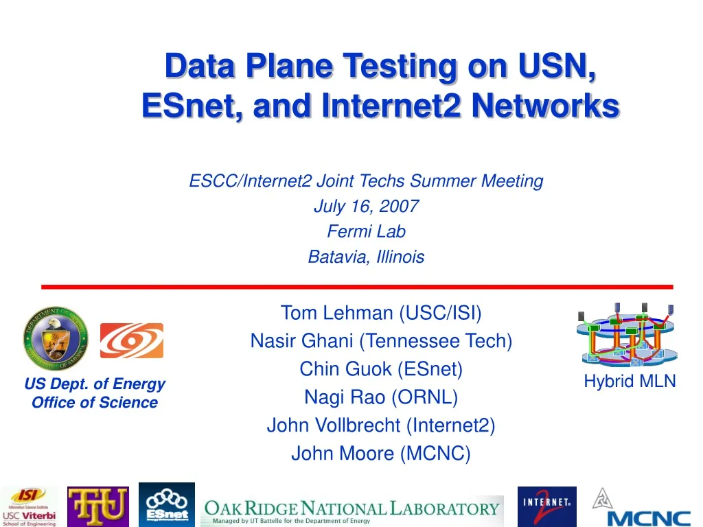 data plane testing on usn esnet and internet2 networks