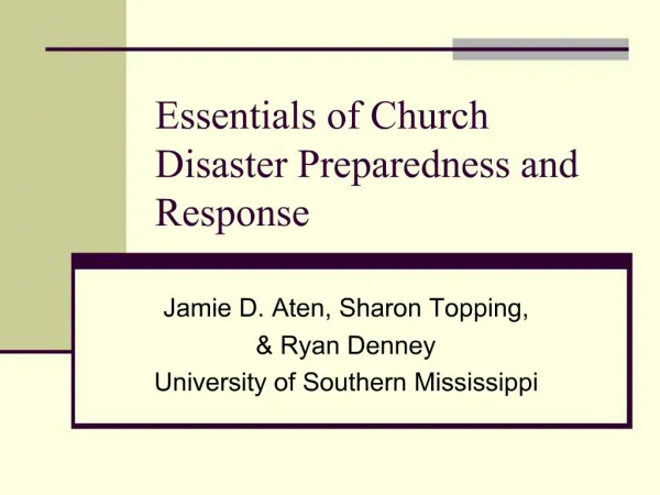 Essentials of Church Disaster Preparedness and Response