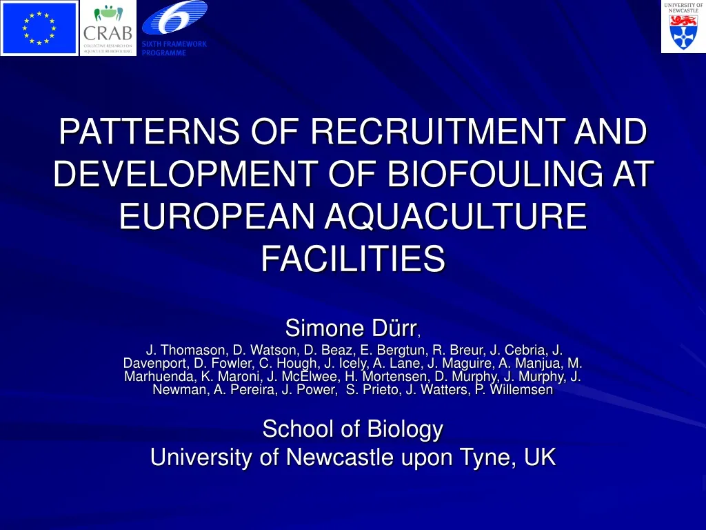 patterns of recruitment and development of biofouling at european aquaculture facilities