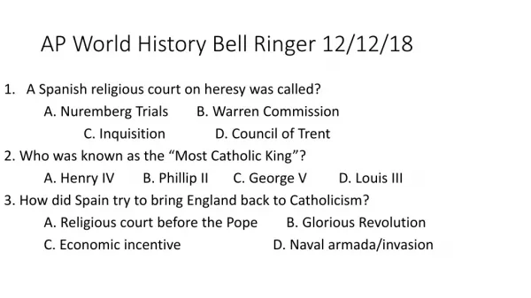 AP World History Bell Ringer 12/12/18