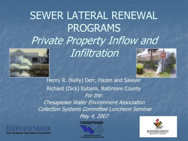 SEWER LATERAL RENEWAL PROGRAMS Private Property Inflow and Infiltration