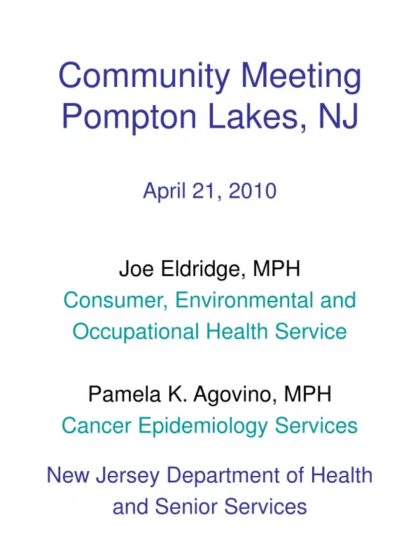 Community Meeting Pompton Lakes, NJ April 21, 2010