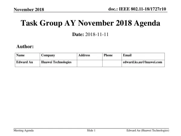 Task Group AY November 2018 Agenda