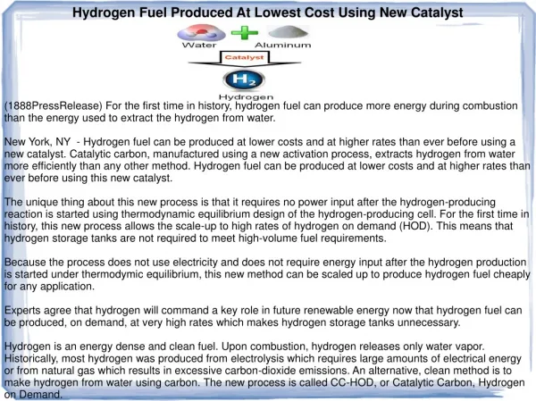 Hydrogen Fuel Produced At Lowest Cost Using New Catalyst