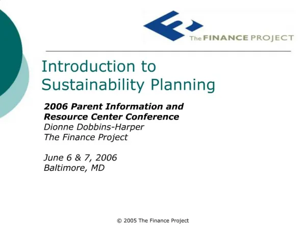 Introduction to Sustainability Planning