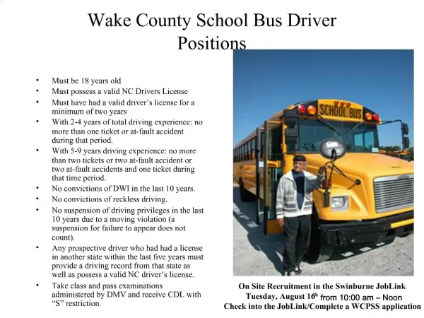 Wake County School Bus Driver Positions