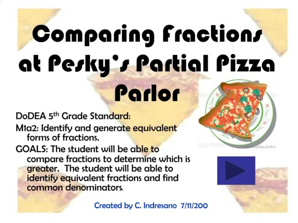 Comparing Fractions at Pesky s Partial Pizza Parlor