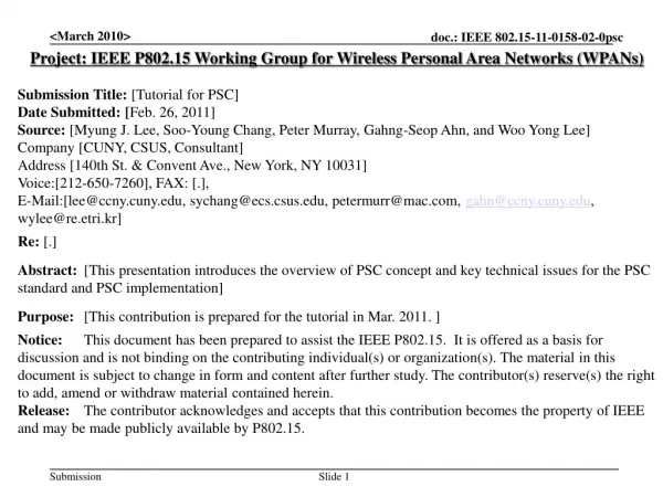 Project: IEEE P802.15 Working Group for Wireless Personal Area Networks (WPANs)