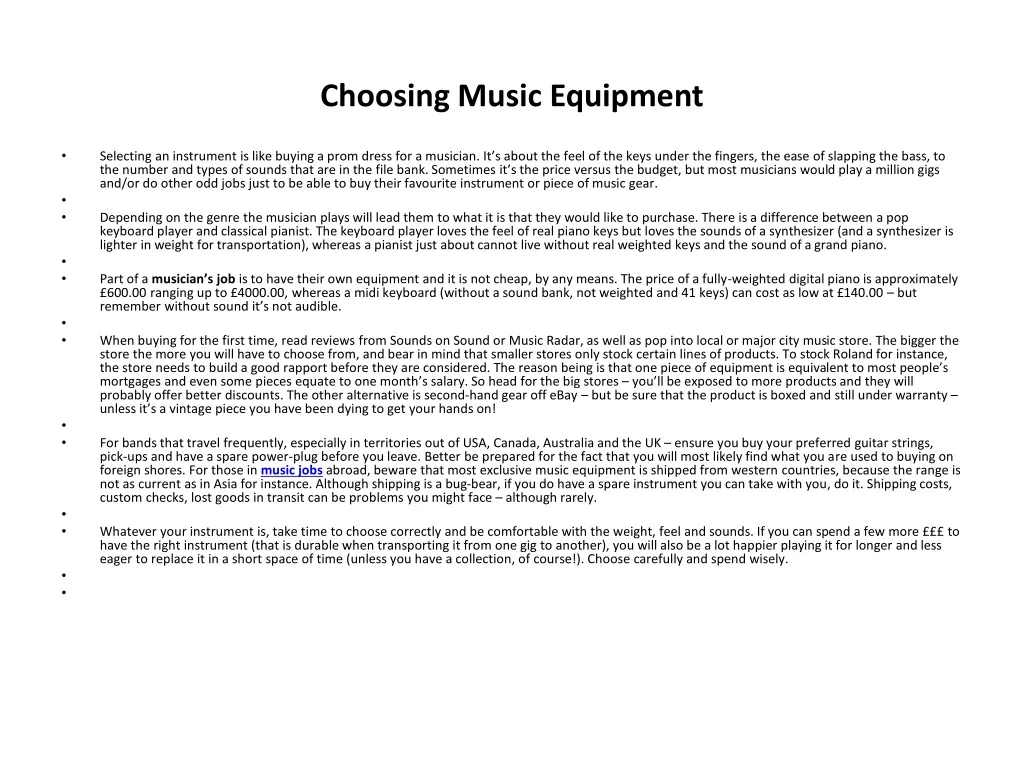 choosing music equipment