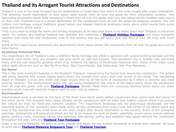 Thailand and its Arrogant Tourist Attractions and Destinatio