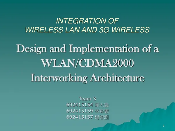 INTEGRATION OF WIRELESS LAN AND 3G WIRELESS