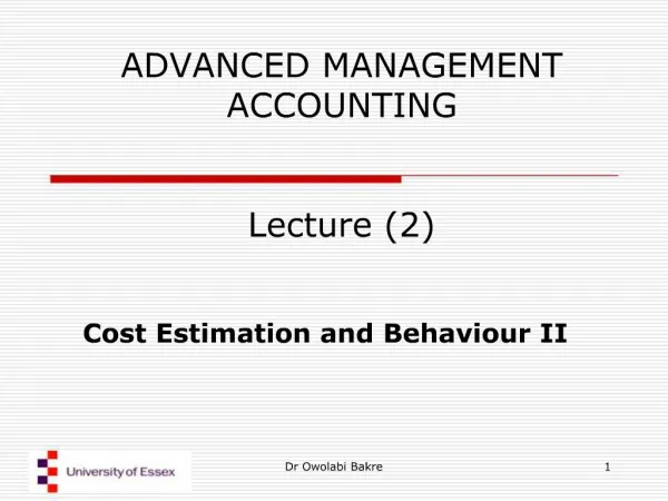 ADVANCED MANAGEMENT ACCOUNTING Lecture 2