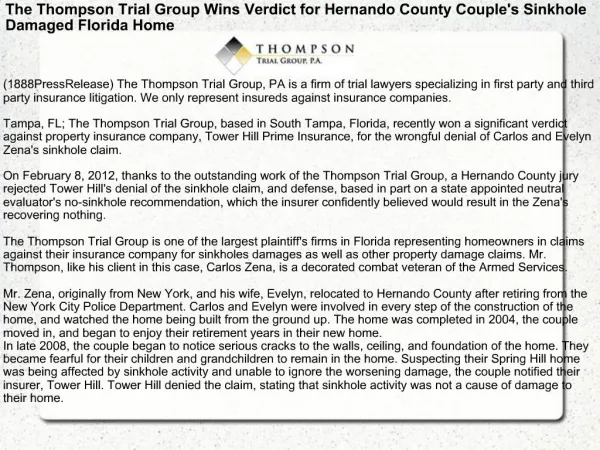 The Thompson Trial Group Wins Verdict for Hernando County Co