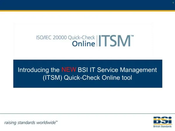 Introducing the NEW BSI IT Service Management ITSM Quick-Check Online tool