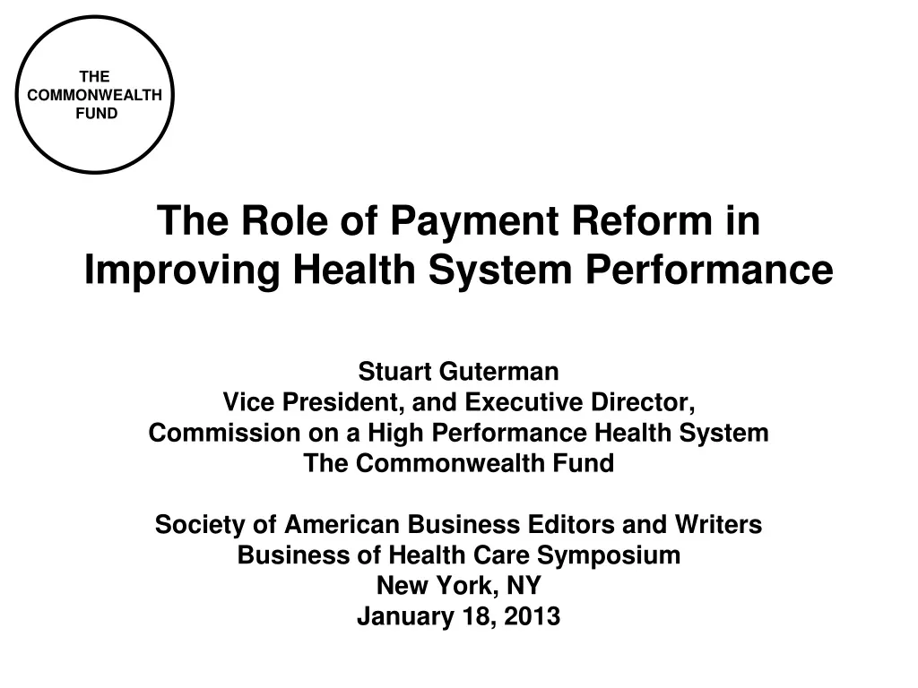 the role of payment reform in improving health system performance