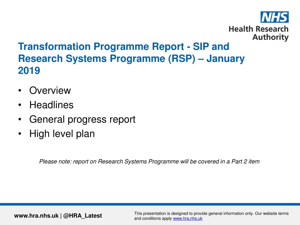 transformation programme report sip and research systems programme rsp january 2019