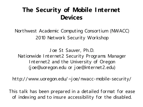 The Security of Mobile Internet Devices