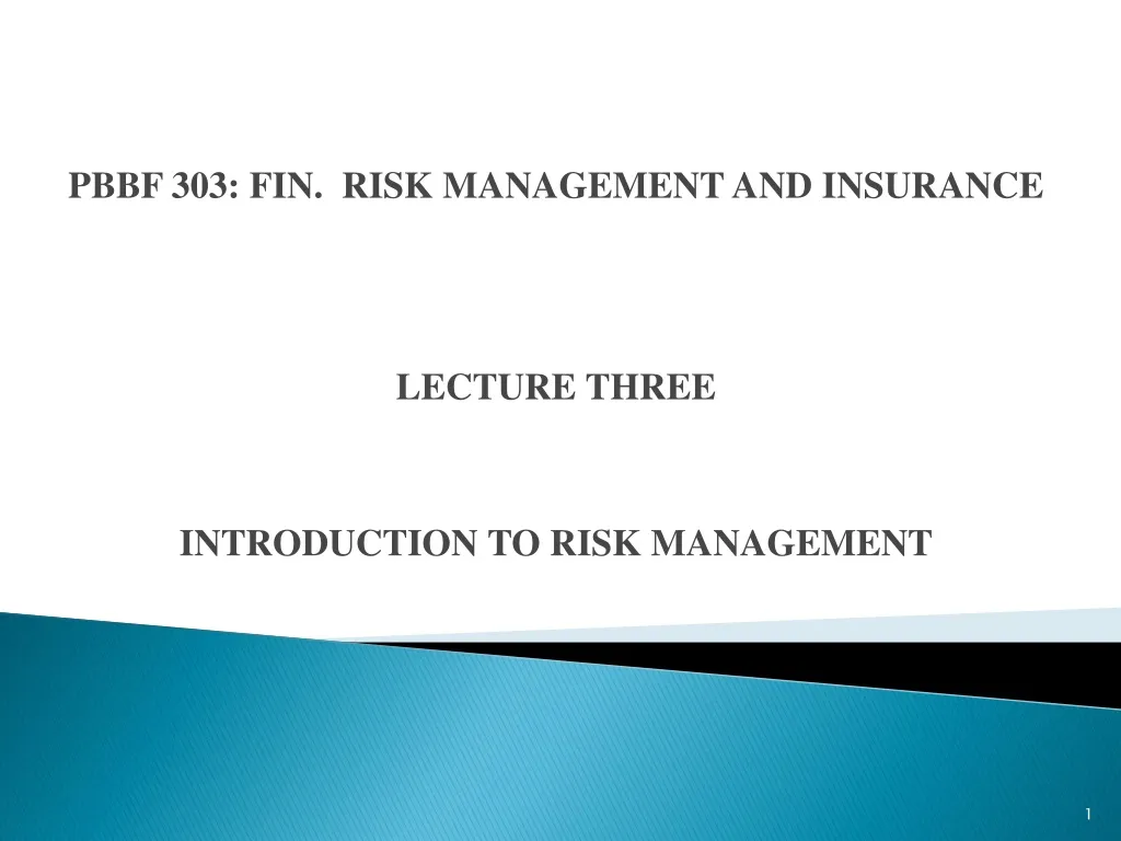 pbbf 303 fin risk management and insurance lecture three introduction to risk management