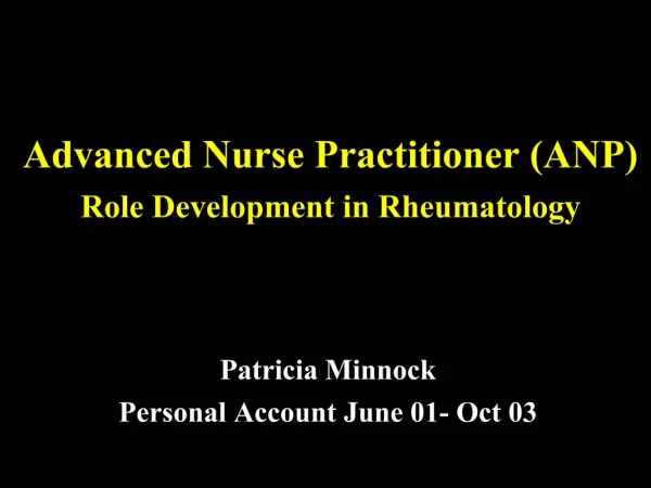 Advanced Nurse Practitioner ANP Role Development in Rheumatology