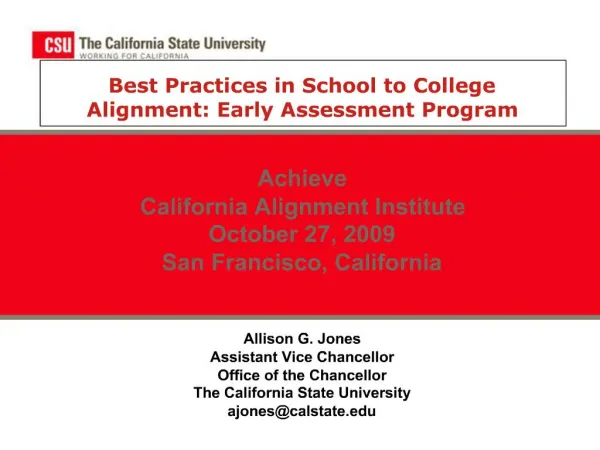 Best Practices in School to College Alignment: Early Assessment Program