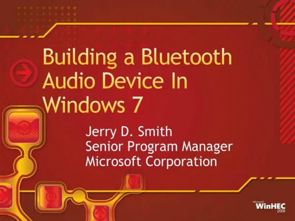 Building a Bluetooth Audio Device In Windows 7