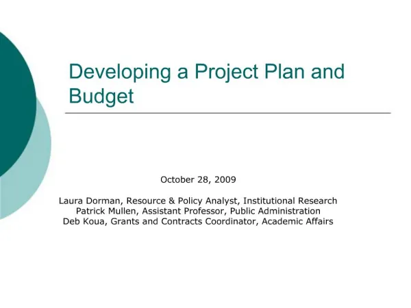 Developing a Project Plan and Budget