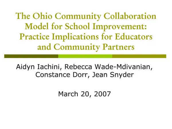 The Ohio Community Collaboration Model for School Improvement: Practice Implications for Educators and Community Partner
