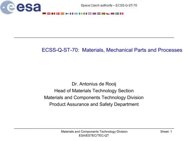 ECSS-Q-ST-70: Materials, Mechanical Parts and Processes