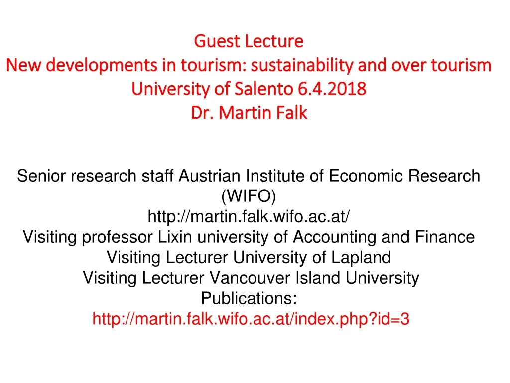 guest lecture new developments in tourism