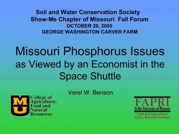 Missouri Phosphorus Issues as Viewed by an Economist in the Space Shuttle