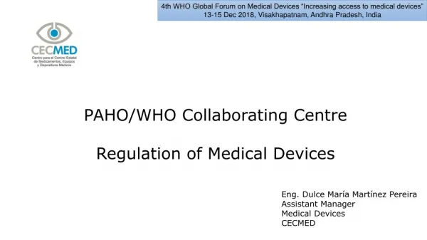 PAHO/WHO Collaborating Centre Regulation of Medical Devices
