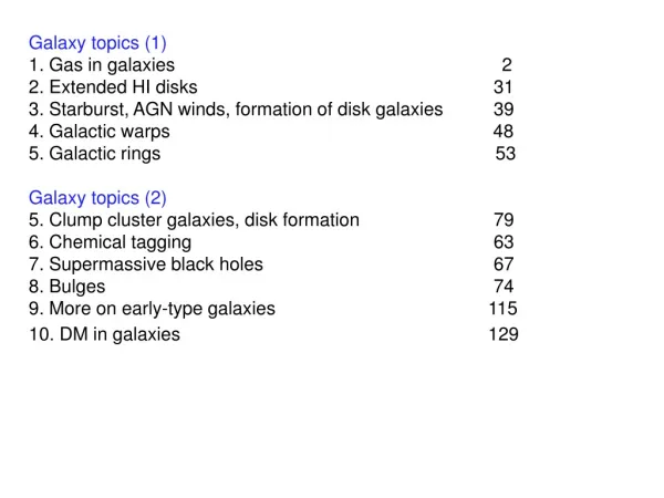 Galaxy topics (1) 1. Gas in galaxies	 2