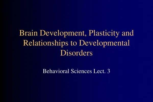 Brain Development, Plasticity and Relationships to Developmental Disorders