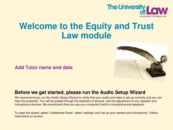 Welcome to the Equity and Trust Law module