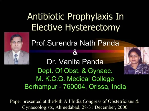 Antibiotic Prophylaxis In Elective Hysterectomy