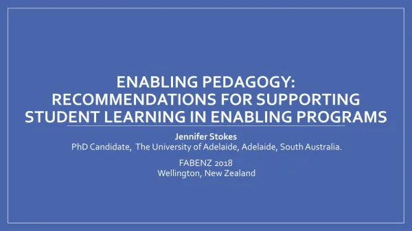 Enabling pedagogy : Recommendations for supporting student learning in enabling programs