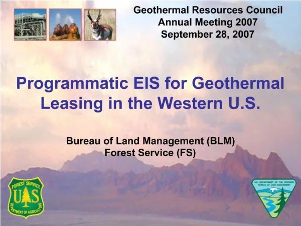 Programmatic EIS for Geothermal Leasing in the Western U.S. Bureau of Land Management BLM Forest Service FS