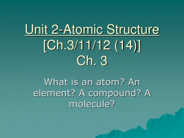 Unit 2-Atomic Structure [Ch.3/11/12 (14)] Ch. 3
