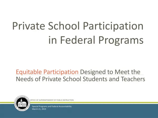 Equitable Participation Designed to Meet the Needs of Private School Students and Teachers
