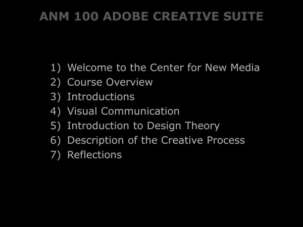 ANM 100 ADOBE CREATIVE SUITE