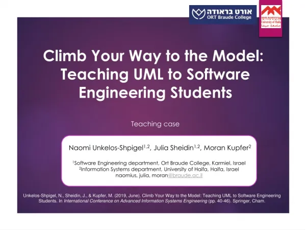 Climb Your Way to the Model: Teaching UML to Software Engineering Students Teaching case