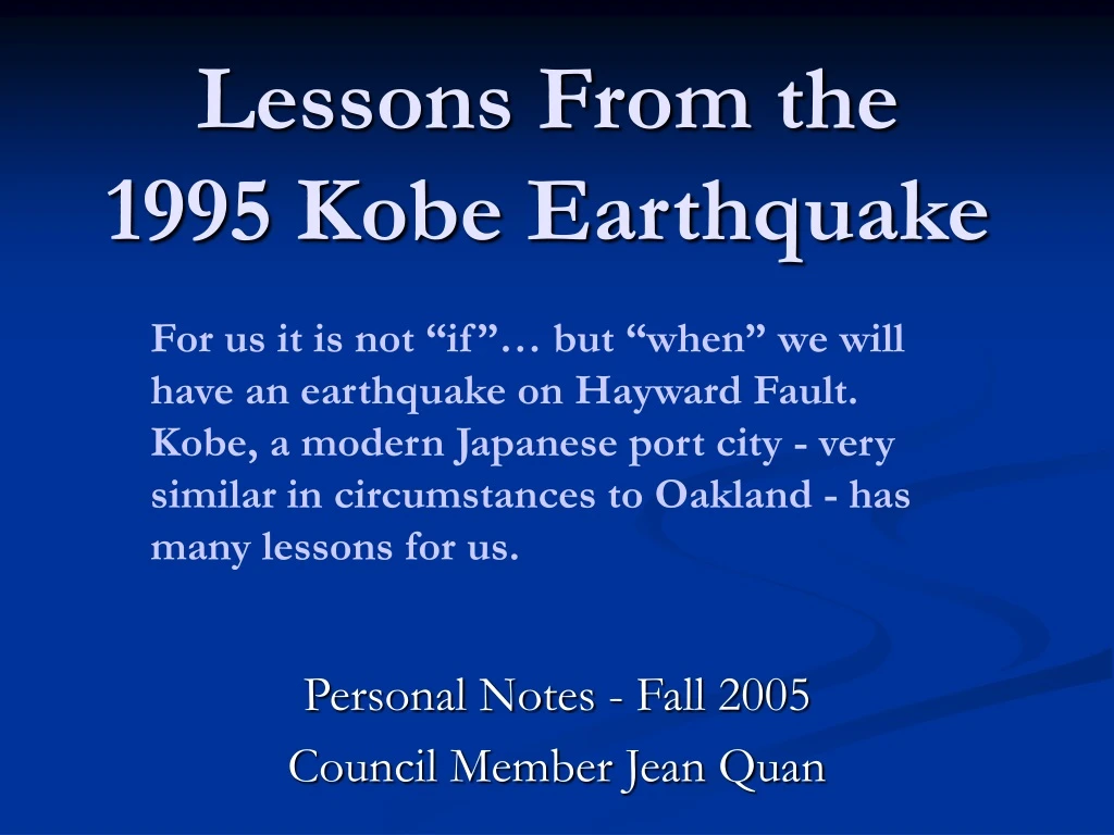 lessons from the 1995 kobe earthquake