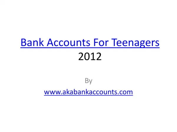 Bank Accounts For Teenagers