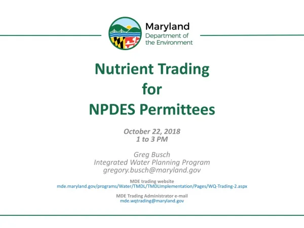 Nutrient Trading for NPDES Permittees