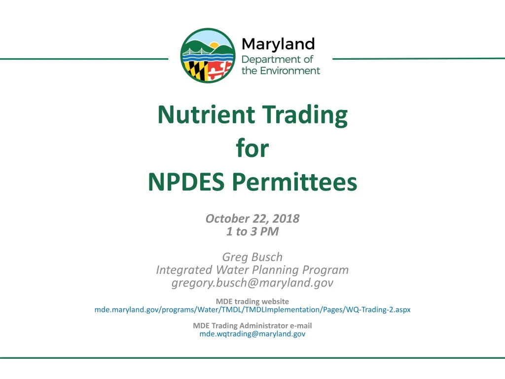 nutrient trading for npdes permittees