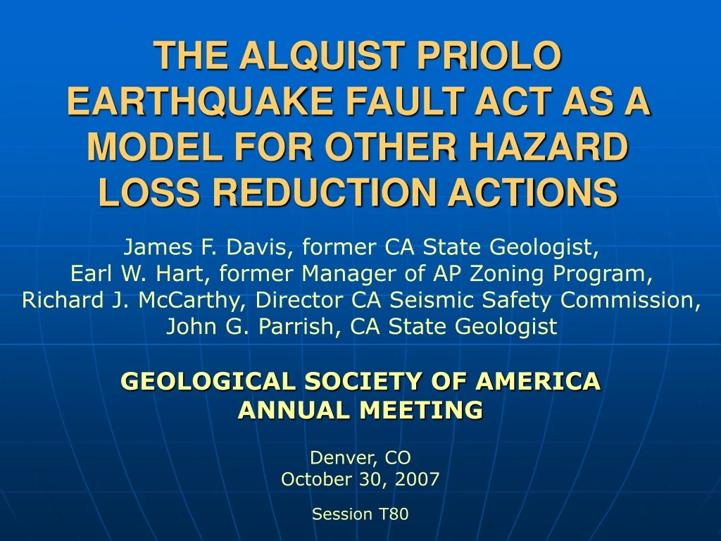 the alquist priolo earthquake fault act as a model for other hazard loss reduction actions
