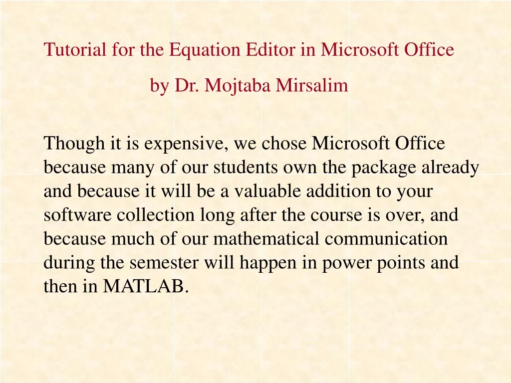 tutorial for the equation editor in microsoft